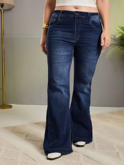 Miss Chase - A+ Curve Collection Plus Size Women Blue Bootcut Denim Stretchable Jeans