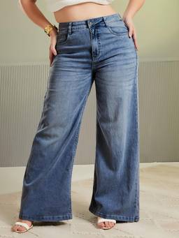 Miss Chase - A+ Curve Collection Plus Size Women Light Blue High Rise Wide Leg Jeans