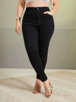 Miss Chase - Curve Collection Plus Size Women Black Skinny Fit Stretchable Denim Jeans
