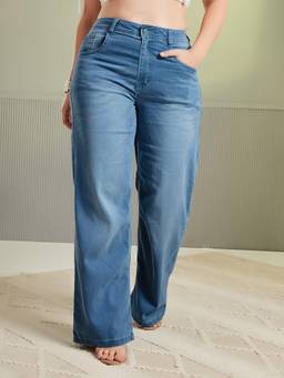 Miss Chase - A+ Curve Collection Plus Size Women Light Blue Wide-Leg Denim Jeans