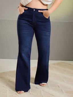 Miss Chase - A+ Curve Collection Plus Size Women Navy Blue Stretchable Bootcut Jeans