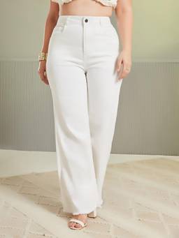 Miss Chase - A+ Curve Collection Plus Size Women White Bootcut Stretchable Denim Jeans