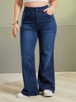 Miss Chase - A+ Curve Collection Plus Size Women Navy Blue Bootcut Denim Jeans