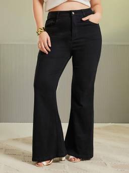 Miss Chase - A+ Curve Collection Plus Size Women Black Bootcut Stretchable Denim Jeans