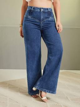 Miss Chase - A+ Curve Collection Plus Size Women Blue Denim Wide-Leg Shaping Jeans