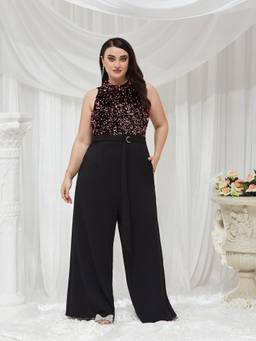 Miss Chase - A+ Curve Collection Plus Size Women Maroon Embellished Jumpsuit