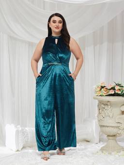 Miss Chase - A+ Curve Collection Plus Size Women Teal Regular Jumpsuit