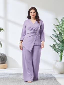 Miss Chase - A+ Curve Collection Plus Size Women Light Lavender Asymmetric Co Ord Set