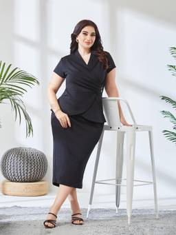 Miss Chase - A+ Curve Collection Plus Size Women Black Pleated Knee-Long Co-Ord Set