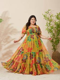 Miss Chase - A+ Curve Collection Plus Size Women Green Floral Fit & Flare Dress