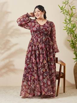 Miss Chase - A+ Curve Collection Plus Size Women Maroon Maxi Dress