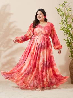 Miss Chase - A+ Curve Collection Plus Size Women Orange Maxi Dress