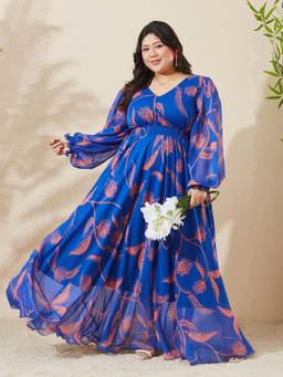 Miss Chase - A+ Curve Collection Plus Size Women Royal Blue Floral Maxi Dress