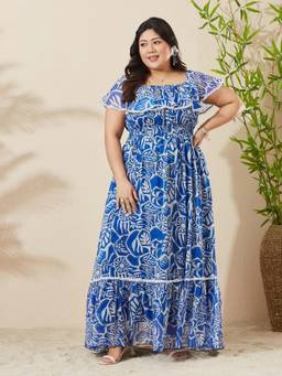 Miss Chase - A+ Curve Collection Plus Size Women Blue Maxi Chiffon Dress