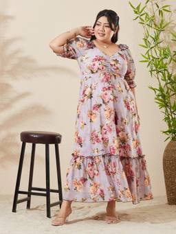 Miss Chase - A+ Curve Collection Plus Size Women Light Grey Maxi Dress