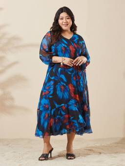 Miss Chase - A+ Curve Collection Plus Size Women Blue Midi Dress