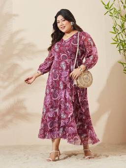 Miss Chase - A+ Curve Collection Plus Size Women Purple Wrap Midi Dress