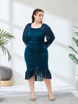 Miss Chase - A+ Curve Collection Plus Size Women Teal Midi Dress