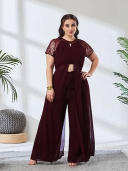 Miss Chase - A+ Curve Collection Plus Size Women Maroon Solid Embellished Jumpsuit