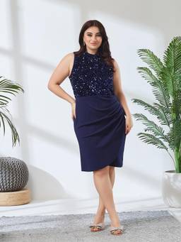Miss Chase - A+ Curve Collection Plus Size Women Navy Blue Dress