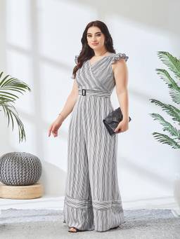 Miss Chase - A+ Curve Collection Plus Size Women White Striped Jumpsuit