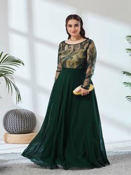 Miss Chase - A+ Curve Collection Plus Size Women Green Embellished Maxi Dress