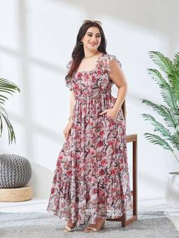Miss Chase - A+ Curve Collection Plus Size Women Multi-Color Floral Pattern Maxi Dress