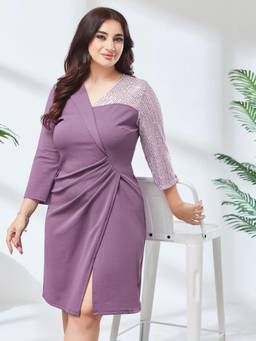 Miss Chase - A+ Curve Collection Plus Size Women Purple Asymmetric Knee-Long Dress