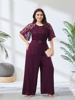 Miss Chase - A+ Curve Collection Plus Size Women Purple Floral Regular Jumpsuit