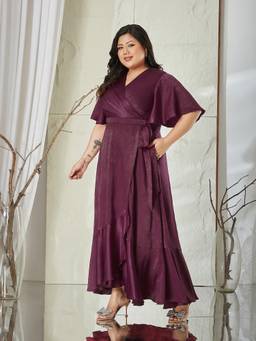 Miss Chase - A+ Curve Collection Plus Size Women Purple Midi Satin Dress