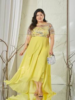 Miss Chase - A+ Curve Collection Plus Size Women Yellow Georgette Midi Dress