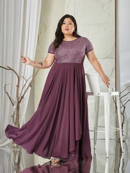 Miss Chase - A+ Curve Collection Plus Size Women Mauve Embellished Fit & Flare Dress