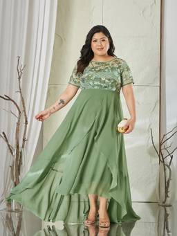 Miss Chase - A+ Curve Collection Plus Size Women Light Green Midi Dress