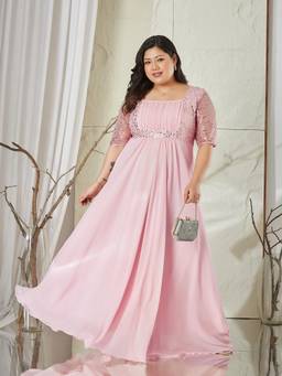 Miss Chase - A+ Curve Collection Plus Size Women Dusty Pink Embellished Maxi Dress
