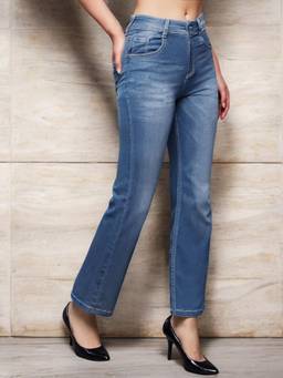 Miss Chase - Women Light Blue Flared Leg Mid Rise Regular Length Denim Jeans