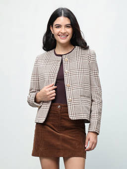 U.S. POLO ASSN. - Women Brown Houndstooth Regular Fit Jacket