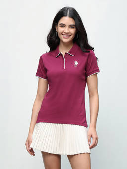 U.S. POLO ASSN. - Women Purple Solid Regular Fit Polo T-Shirt