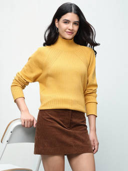 U.S. POLO ASSN. - Women Yellow Patterned Knit Regular Fit Sweater