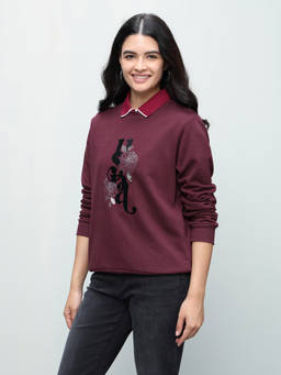 U.S. POLO ASSN. - Women Purple Brand Floral Embellished Regular Fit Sweatshirt