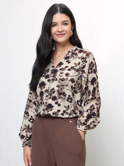 U.S. POLO ASSN. - Women Beige Floral Printed Relaxed Fit Shirt