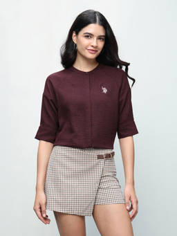 U.S. POLO ASSN. - Women Maroon Solid Regular Fit Shirt