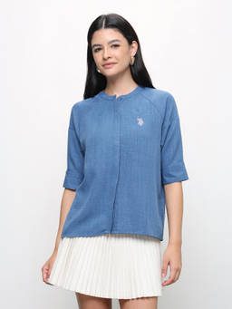 U.S. POLO ASSN. - Women Blue Heathered Relaxed Fit Shirt