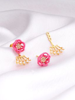 GIVA - Bhumi Golden Hot Pink Brahma Kamal Detachable Earrings For Womens
