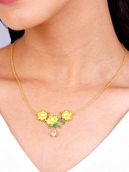 GIVA - Sterling Silver Bhumi Golden Bewitching Brahma Kamal Necklace For Womens