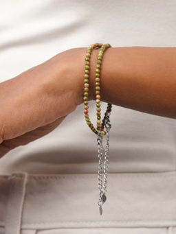 Kastiya Jewels - Handcrafted Unakite Semi Precious Gemstone Bracelets (Pack of 2)