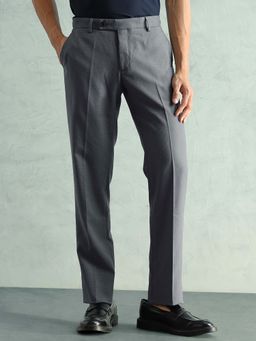 Arrow - Grey Textured Mid Waist Casual Trouser