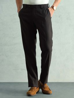 Arrow - Brown Textured Mid Waist Casual Trouser