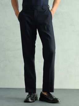 Arrow - Blue Textured Mid Waist Casual Trouser