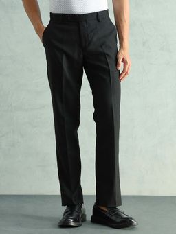Arrow - Black Textured Mid Waist Casual Trouser