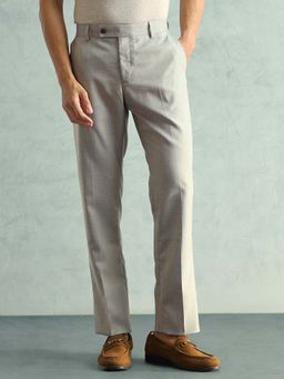 Arrow - Grey Textured Mid Waist Casual Trouser